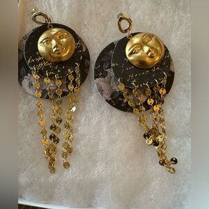 Highway Hippie Gold and Black Moon Face Earrings